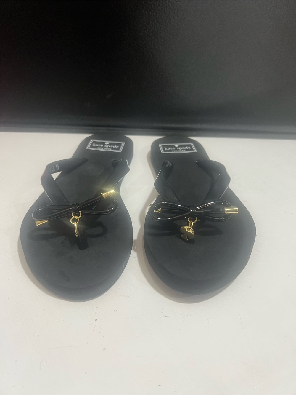 kate spade Black Bow Charm Flip-Flop Sandals